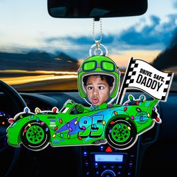 Drive Safe Daddy Custom Face Kid - Personalized Photo Rear View Mirror Accessory – view 5