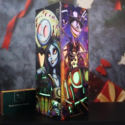 Halloween wooden Lamp, Jack and Ghost Dog, Spooky Handmade Decor, Jack and Sally night light, Christmas decorative lights, wo
