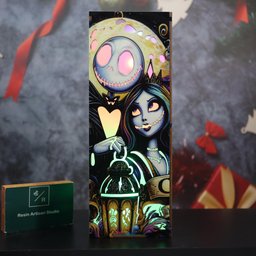 Halloween wooden Lamp, Jack and Ghost Dog, Spooky Handmade Decor, Jack and Sally night light, Christmas decorative lights, wo