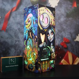 Halloween wooden Lamp, Jack and Ghost Dog, Spooky Handmade Decor, Jack and Sally night light, Christmas decorative lights, wo