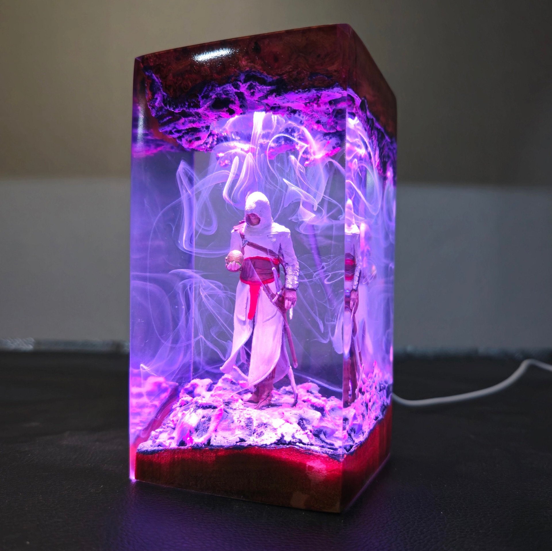 Back to school idea Gift, Custom resin lamp, Epoxy Wooden Night Lights, Handmade gift, Assassin's Figure, Birthday Gift, boyf