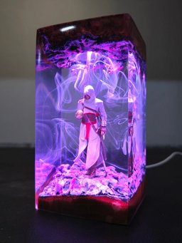Back to school idea Gift, Custom resin lamp, Epoxy Wooden Night Lights, Handmade gift, Assassin's Figure, Birthday Gift, boyf