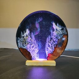Xmas day Gift 2025, Mother wolf and baby wolf hunter moon, Customer Gift, personalized gift, Wolf Lamp, Wolf Figure, desk lam