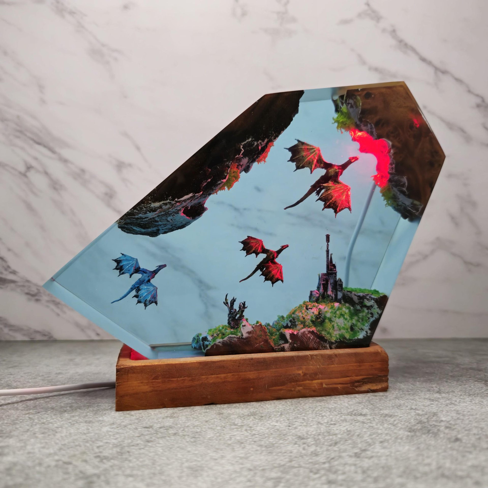 Dragon Hunter, Fire and Ice Dragon Resin Lamp, Dragon lamp, Halloween gift, unique night light, Gift for her, Birthday gift, 