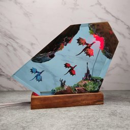 Dragon Hunter, Fire and Ice Dragon Resin Lamp, Dragon lamp, Halloween gift, unique night light, Gift for her, Birthday gift, 