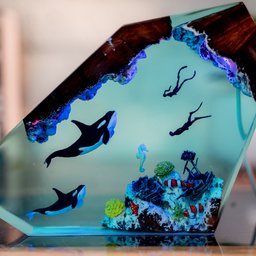 Xmas Gift 2025, Christmas gifts Octopus and diver resin night light, Ocean Resin Lamp, Resin Lamp, handmade furniture decor, 