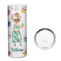 Beaches Booze And Besties - Bestie Personalized Custom 3D Inflated Effect Printed Skinny Tumbler - Summer Vacation Gift For B
