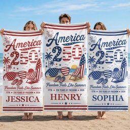Custom Beach Towel - Personalized America 250th Anniversary, Summer Vacation And Travel Gifts For Mom, Dad, Brother, Sister, 