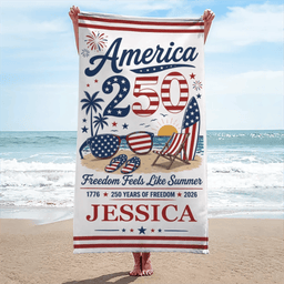 Custom Beach Towel - Personalized America 250th Anniversary, Summer Vacation And Travel Gifts For Mom, Dad, Brother, Sister, 