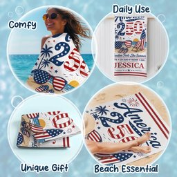 Custom Beach Towel - Personalized America 250th Anniversary, Summer Vacation And Travel Gifts For Mom, Dad, Brother, Sister, 