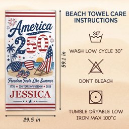 Custom Beach Towel - Personalized America 250th Anniversary, Summer Vacation And Travel Gifts For Mom, Dad, Brother, Sister, 