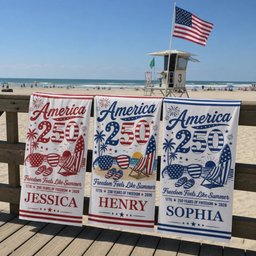 Custom Beach Towel - Personalized America 250th Anniversary, Summer Vacation And Travel Gifts For Mom, Dad, Brother, Sister, 