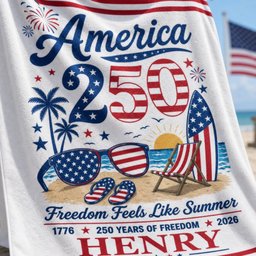 Custom Beach Towel - Personalized America 250th Anniversary, Summer Vacation And Travel Gifts For Mom, Dad, Brother, Sister, 