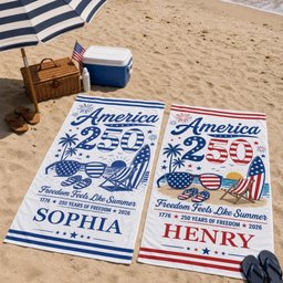 Custom Beach Towel - Personalized America 250th Anniversary, Summer Vacation And Travel Gifts For Mom, Dad, Brother, Sister, 