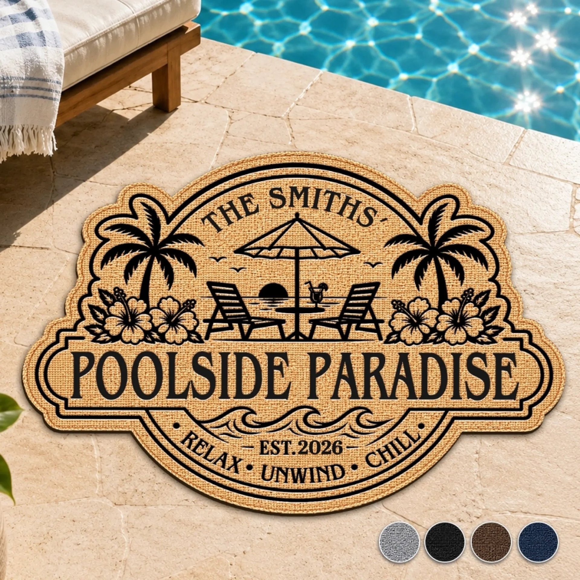 Custom Poolside Shaped Doormat - Personalized Summer Vacation And Travel Gifts For Mom, Dad, Brother, Sister, Kids - Welcome 