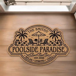Custom Poolside Shaped Doormat - Personalized Summer Vacation And Travel Gifts For Mom, Dad, Brother, Sister, Kids - Welcome 