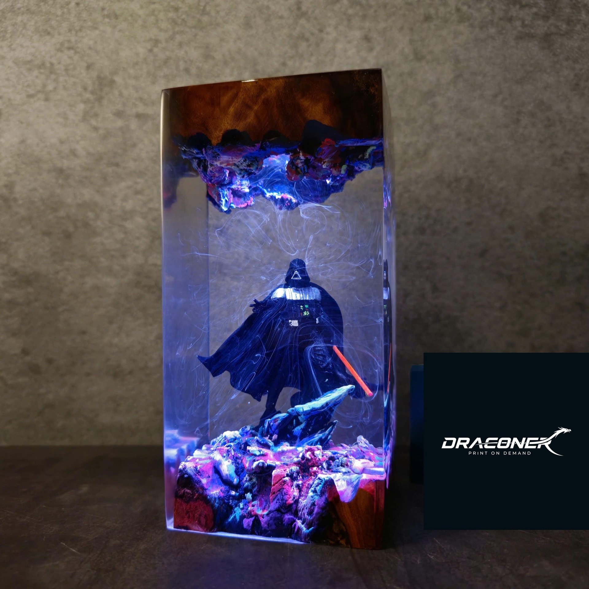 Diorama Da.rth Va.der lamp, resin wood lamp, gift for him, Sword light saber, gaming decor, gift for men, ,Star.war lamp, Val