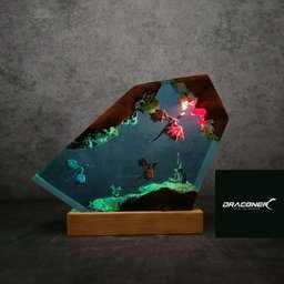 Dragon Hunter, Fire and Ice Dragon Resin Lamp, Dragon lamp, Halloween gift, unique night light, Gift for her, Birthday gift, 