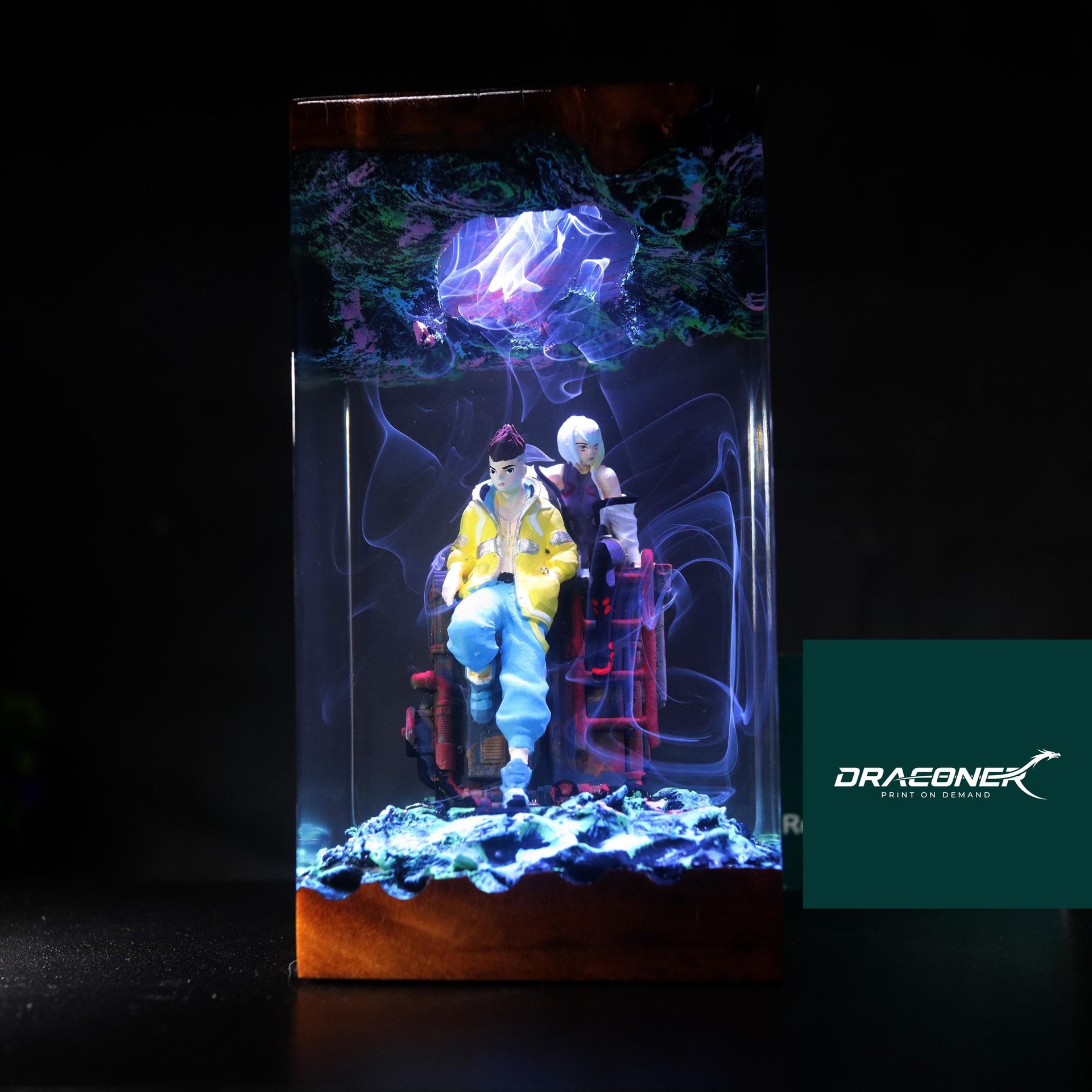 Diorama Cyberpunk 2077 Resin Night Light, David Martinez and Lucy cyberpunk Figure resin Gift, Valentine Idea gift, Custom Ni