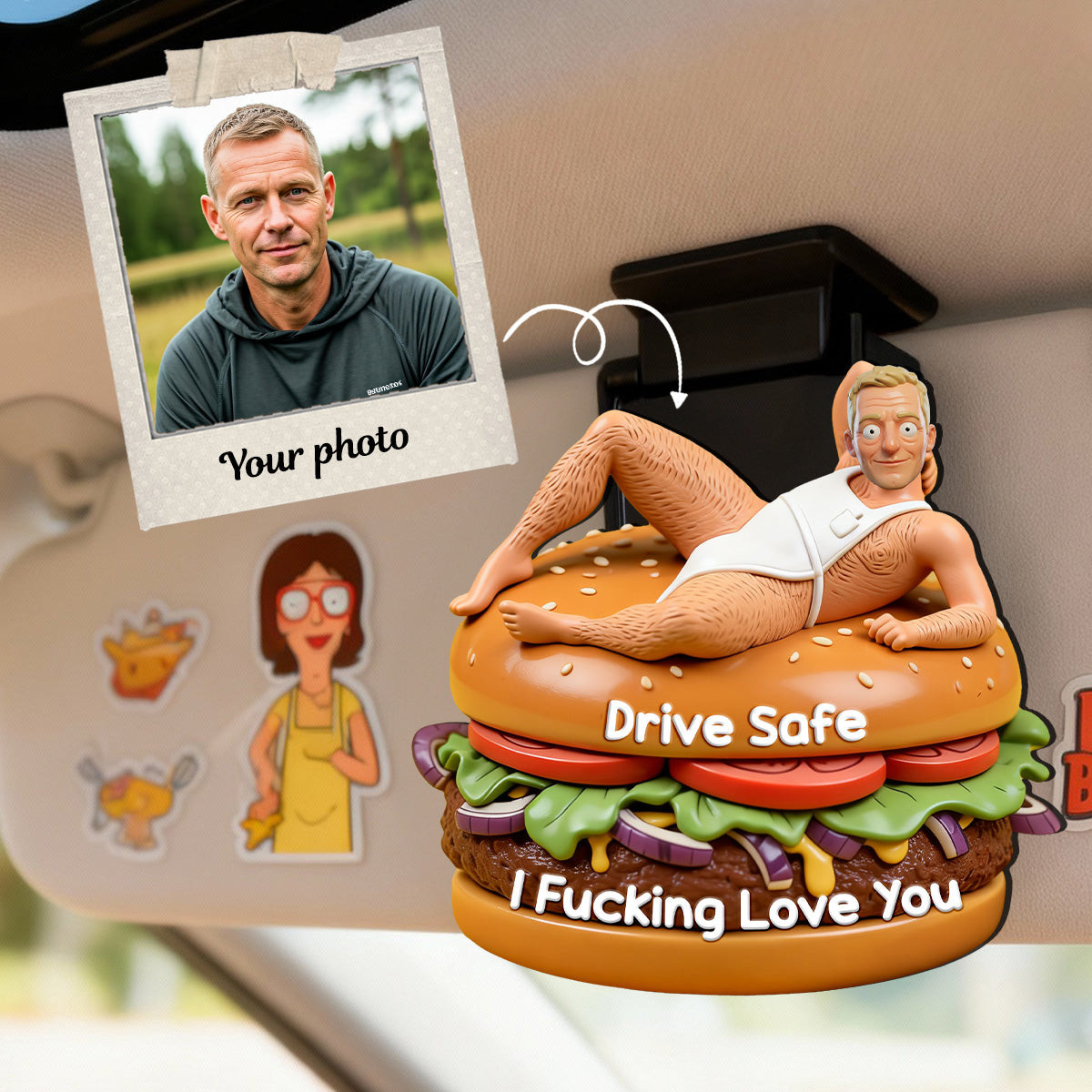 Funny Couple Custom Shape Acrylic Car Visor Clip - Personalized Gifts For Him Car Visor Clip