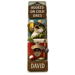 Hooked On Cold Ones Wall Hanging Bottle Opener - Personalized Gift For Fishing Lovers – view 5