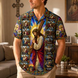 Jesus Cross Journey Hawaiian Shirt- Personalized Religious Summer Gifts – view 3