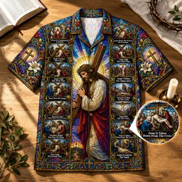 Jesus Cross Journey Hawaiian Shirt- Personalized Religious Summer Gifts – view 2