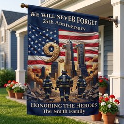 25th Anniversary 911 Memorial House Flag - Personalized Gifts For Firefighter Family House Flag – view 2