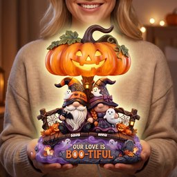 Our Love Is Boo-tiful Gnome Couple Acrylic Light Box - Personalized Gifts – view 4