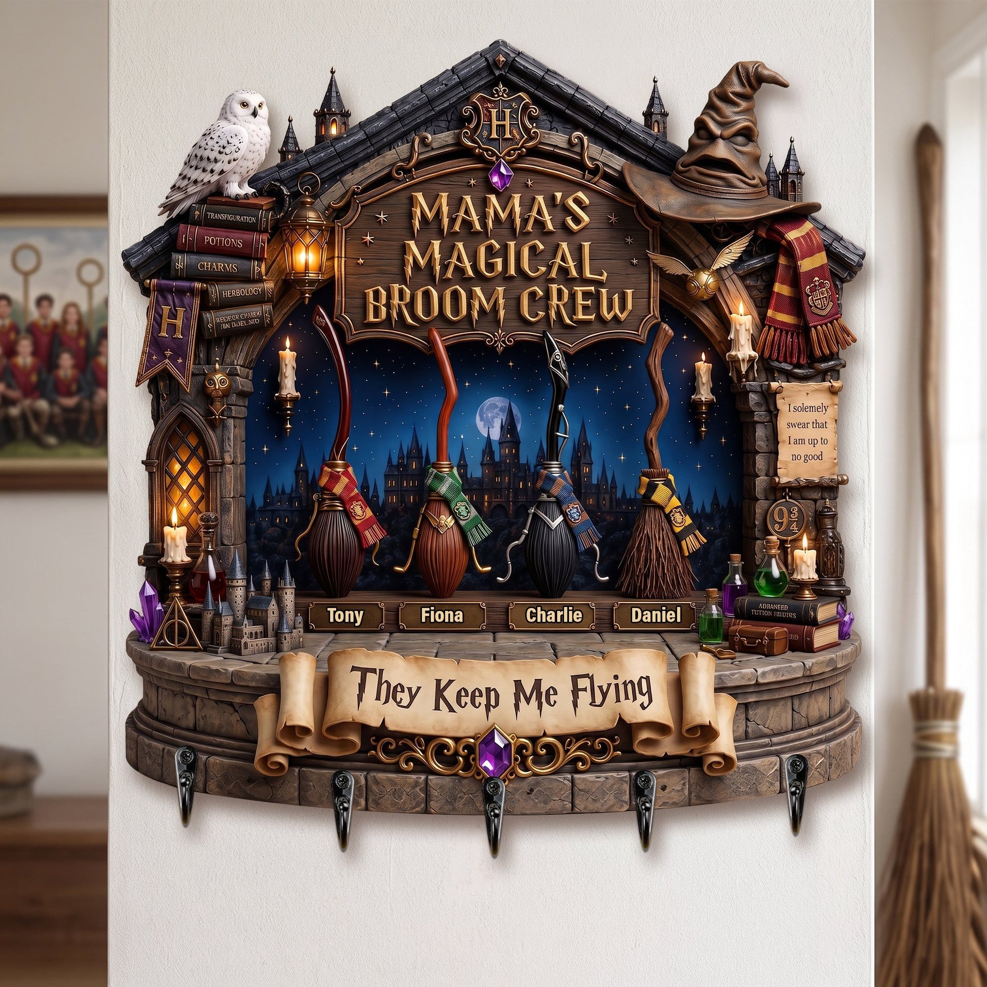 Mama's Broom Crew Acrylic Key Hanger - Personalized Gifts For Mother