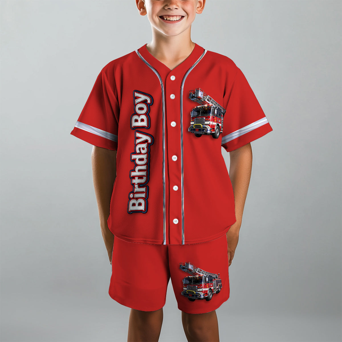 Birthday Fire Truck - Personalized Birthday Kid Jersey Shirt & Shorts – view 4