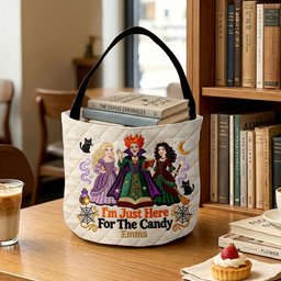 I'm Just Here For The Candy - Personalized Three Witches Canvas Bucket Bag – view 4