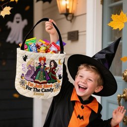 I'm Just Here For The Candy - Personalized Three Witches Canvas Bucket Bag – view 2