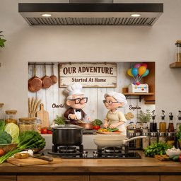 Old Couple Oil-Proof Backsplash Decal - Personalized Up Movie Couple Wall Decal – view 2
