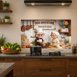 Old Couple Oil-Proof Backsplash Decal - Personalized Up Movie Couple Wall Decal – view 5