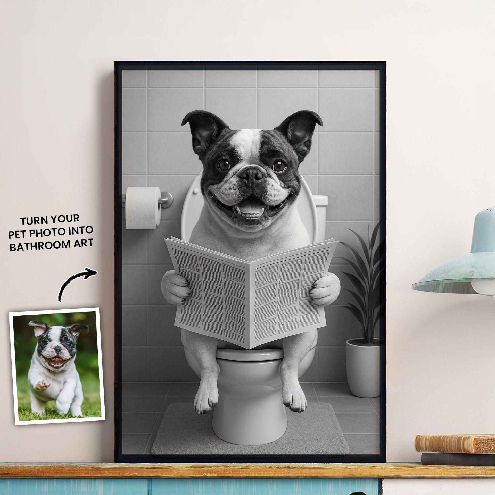 Dog On Toilet - Funny Bathroom - Personalized Photo Poster