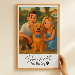 You & Me And The Dog, Cartoon Portrait For Couples - Personalized Photo Poster – view 6