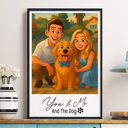 You & Me And The Dog, Cartoon Portrait For Couples - Personalized Photo Poster – view 8