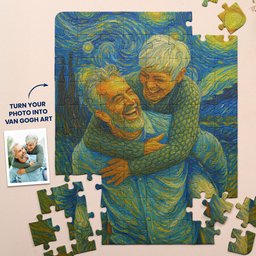Custom Couple Portrait Van Gogh Art - Personalized Photo Jigsaw Puzzle
