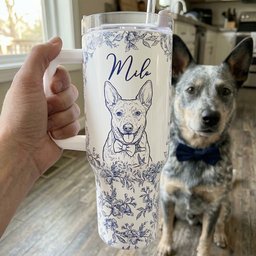 Custom Pet Portrait 40oz Tumbler For Dog Lover, Cat Lover - Personalized 40oz Tumbler With Straw