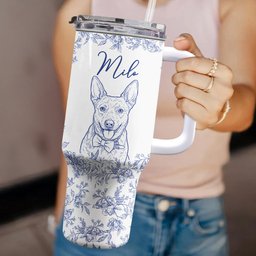 Custom Pet Portrait 40oz Tumbler For Dog Lover, Cat Lover - Personalized 40oz Tumbler With Straw – view 5