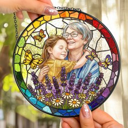 Custom Photo Portrait Stained Glass Gift For Mom, Wife, Grandma - Personalized Window Hanging Suncatcher – view 2