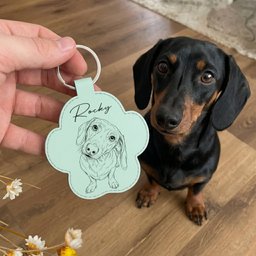 Custom Pet Portrait Gift For Dog Lover, Cat Lover Sketch Style - Personalized Keychain – view 2
