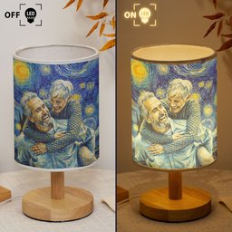 Custom Couple Photo Van Gogh Art Anniversary Gift For Her, Him - Personalized Fabric Lamp – view 5