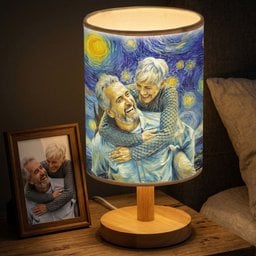 Custom Couple Photo Van Gogh Art Anniversary Gift For Her, Him - Personalized Fabric Lamp