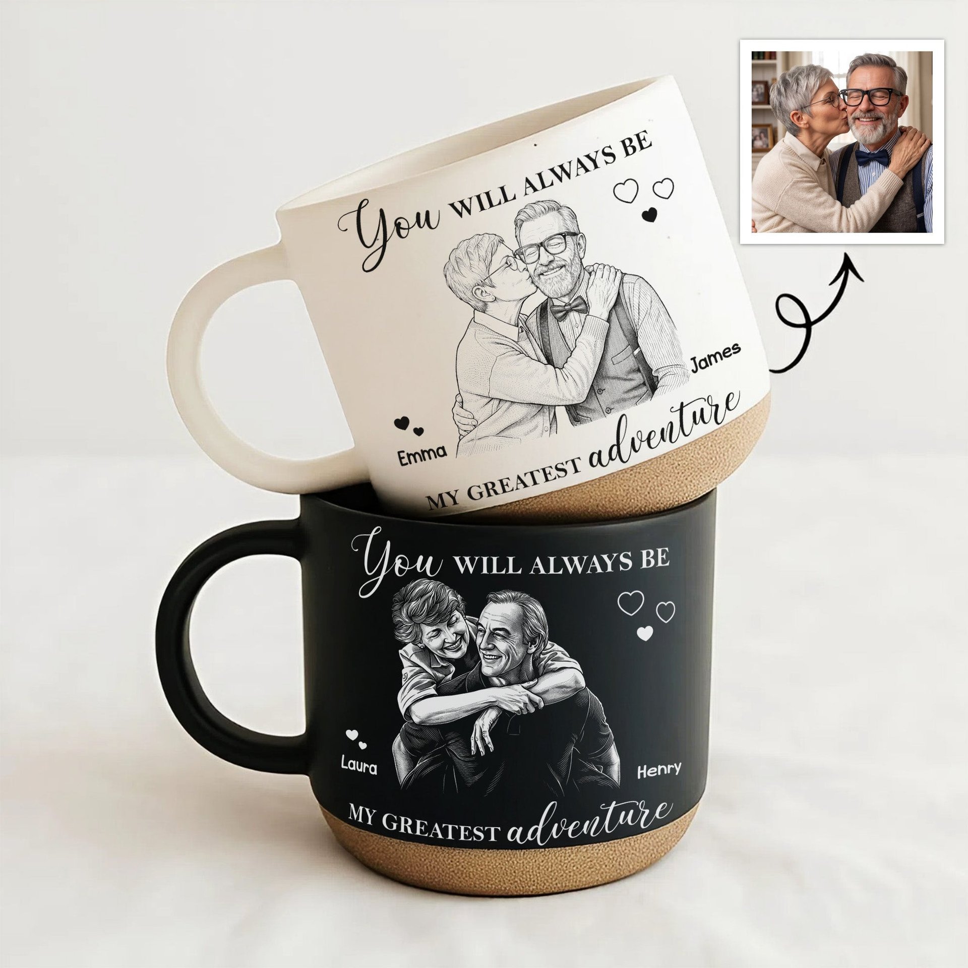 My Greatest Adventure Couple Photo Sketch Line Art Anniversary Gift For Him, Her - Personalized Mug