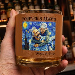 Couple Photo Van Gogh Art Forever & Always Anniversary Gift For Him, Her - Personalized Whiskey Glass – view 2
