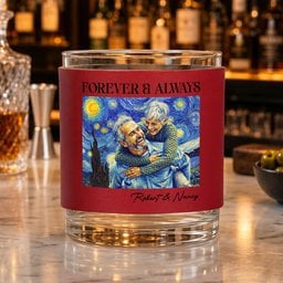 Couple Photo Van Gogh Art Forever & Always Anniversary Gift For Him, Her - Personalized Whiskey Glass – view 5