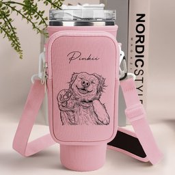 Custom Pet Portrait Sketch Line Art - Custom Water Bottle Carrier Bag – view 6