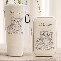 Custom Pet Portrait Sketch Line Art - Custom Water Bottle Carrier Bag – view 2